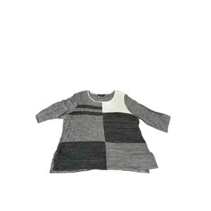 Misook Black Gray Geometric Pattern Knit 3/4 Sleeves Size XL